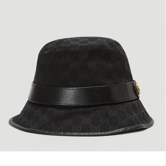 GUCCI GG logo leather trimmed bucket hat